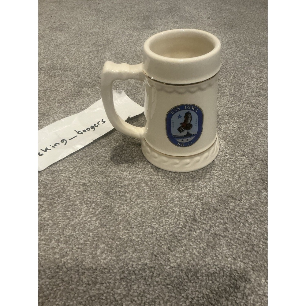 Vintage USS Iowa BB 61 Mug Stein US Navy Armed Forces Battleship Cup Mil-Art